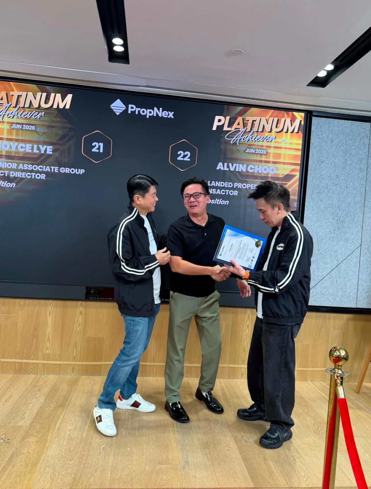 Alvin Choo at a PropNex Platinum Achiever award presentation